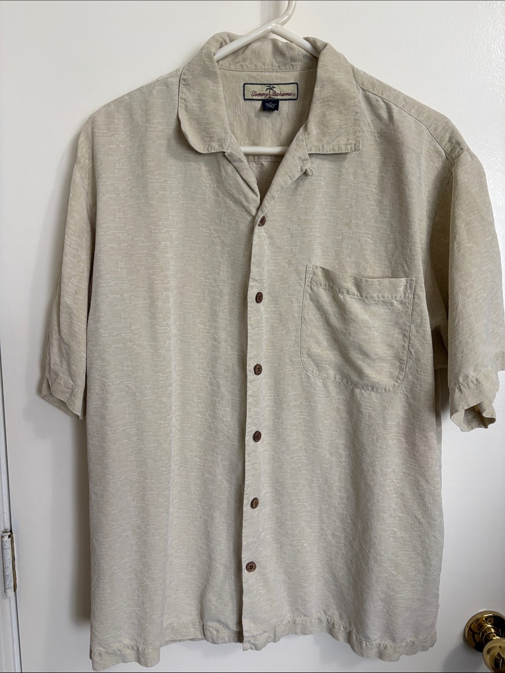 Tommy Bahama Men's Beige Short-Sleeve 100% Silk Shirt